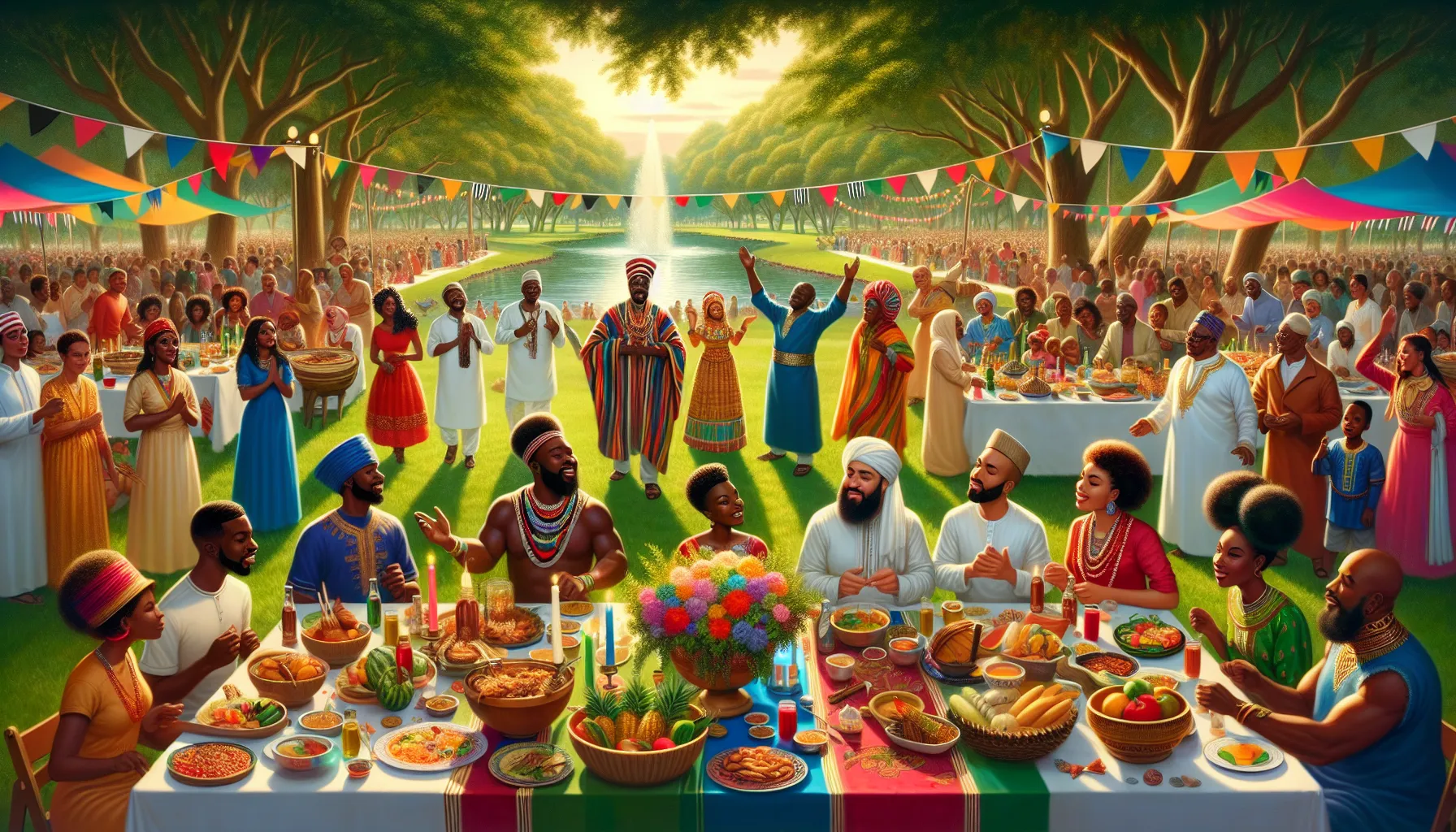 diverse group celebrating mtkastka in a park setting.