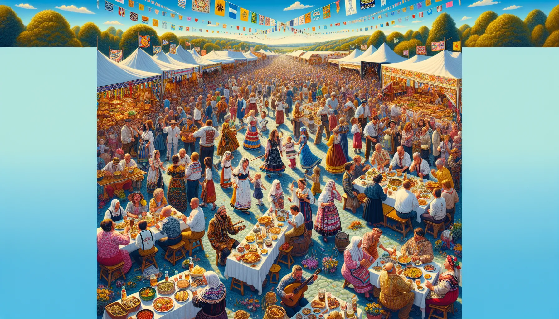 diverse group celebrating mtkastka at an outdoor festival.